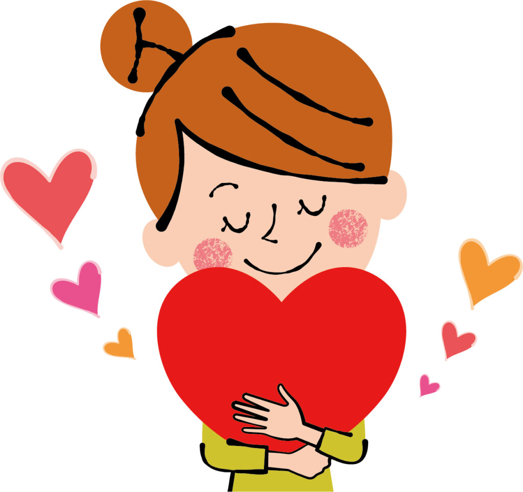ハートを抱きしめる優しいお母さんのイラスト